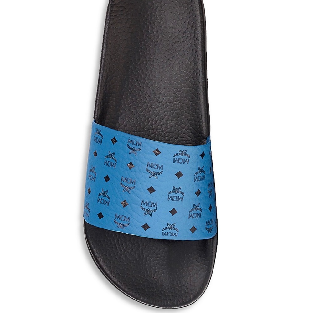 MCM Logo Leather Pool Slide Sandals